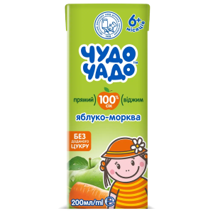 ЧУДО-ЧАДО Сок яблоко- морковь прямого отжима 200мл 